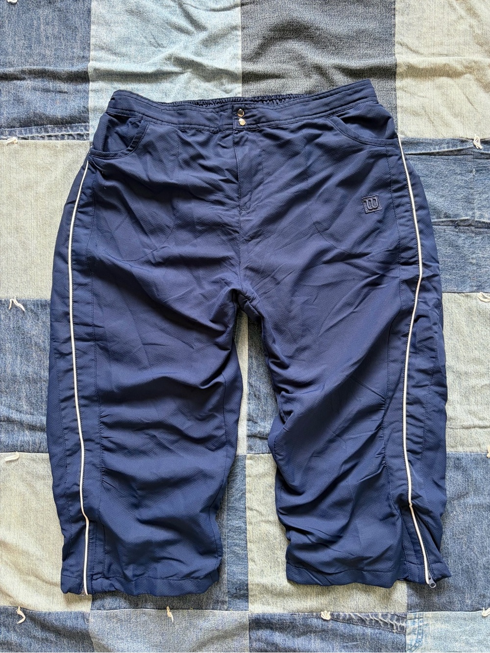 Wilson Vintage Baggy Capri Pants Navy Blue Athletic Sporty Stripe size M